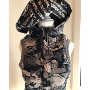 Hurley Women Floral Print Faux Fur Hoodie Vest Size M